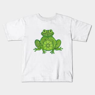 Green Mandala Frog (white background) Kids T-Shirt